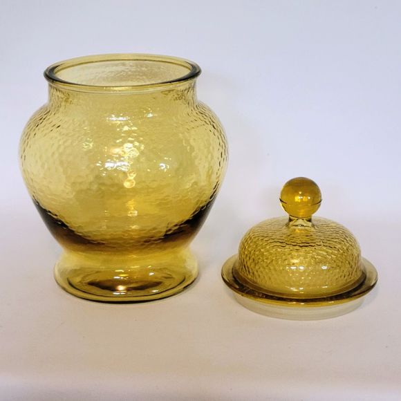 Vintage Pebble Glass Apothecary Glass Jar Container 9" Yellow Amber. - Picture 2 of 10